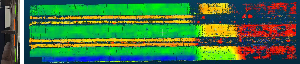 Annotated Side View of the Test Specimen and Ultrasound Time of Flight Reconstruction